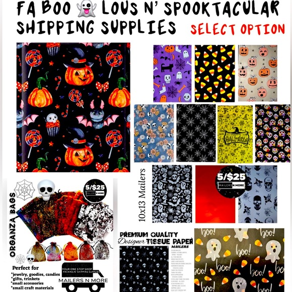 Fa boo 👻 lous N’ Spooktacular SHIPPING SUPPLIES mailers organza bags stickers - Picture 1 of 14